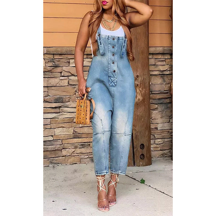Women’s Casual Siamese Suspender Jeans