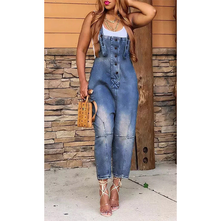 Women’s Casual Siamese Suspender Jeans